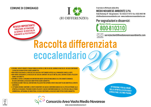 Calendario raccolta differenziata anno 2026
